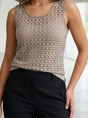 Kasper Open Knit Scoop Neck Tank